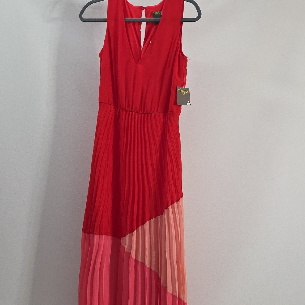 Taylor Red and Pink Asymmetrical Dress
